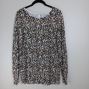 White House Black Market WHBM Women's Sweater Leopard Print Elbow Patch Sz Small